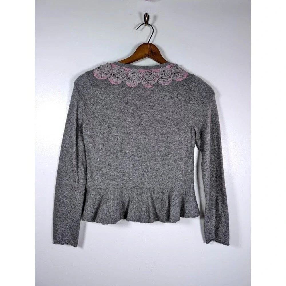 Guinevere Anthropologie Cardigan Medium Peplum Cashmere Angora Blend Lace Beaded